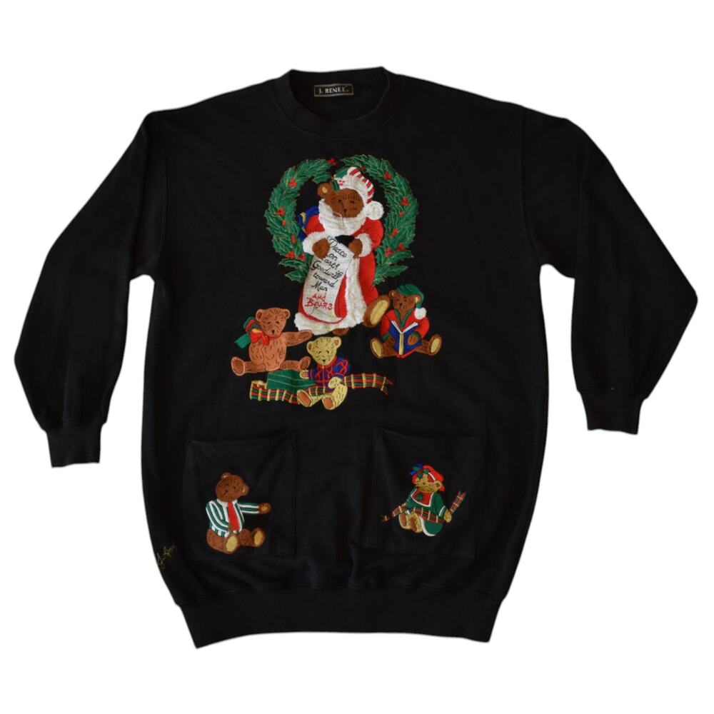 Vintage Teddy Bear Ugly Christmas Sweater | 80s Oversized Sweatshirt